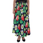 Strawberries Pattern Flared Maxi Skirt