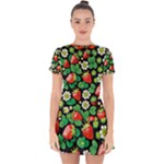 Strawberries Pattern Drop Hem Mini Chiffon Dress