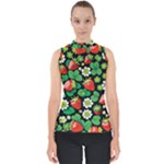 Strawberries Pattern Mock Neck Shell Top