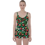 Strawberries Pattern Tie Front Two Piece Tankini