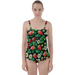 Strawberries Pattern Twist Front Tankini Set