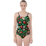 Strawberries Pattern Cut Out Top Tankini Set