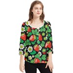 Strawberries Pattern Chiffon Quarter Sleeve Blouse