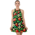 Strawberries Pattern Halter Tie Back Chiffon Dress