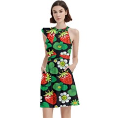 Cocktail Party Halter Sleeveless Dress With Pockets 