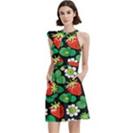 Strawberries Pattern Cocktail Party Halter Sleeveless Dress With Pockets