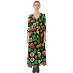 Strawberries Pattern Button Up Boho Maxi Dress