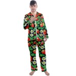 Strawberries Pattern Men s Long Sleeve Satin Pajamas Set