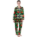 Strawberries Pattern Women s Long Sleeve Satin Pajamas Set	