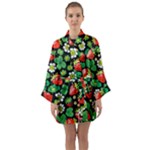 Strawberries Pattern Long Sleeve Satin Kimono