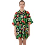 Strawberries Pattern Half Sleeve Satin Kimono 