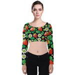 Strawberries Pattern Velvet Long Sleeve Crop Top