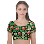 Strawberries Pattern Velvet Short Sleeve Crop Top 