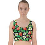 Strawberries Pattern Velvet Racer Back Crop Top