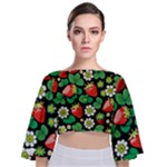 Strawberries Pattern Tie Back Butterfly Sleeve Chiffon Top