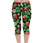 Strawberries Pattern Velvet Capri Leggings 