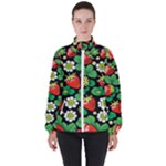 Strawberries Pattern Women s High Neck Windbreaker