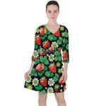 Strawberries Pattern Quarter Sleeve Ruffle Waist Dress