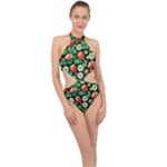 Strawberries Pattern Halter Side Cut Swimsuit