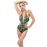 Strawberries Pattern Plunging Cut Out Swimsuit