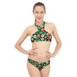 Strawberries Pattern High Neck Bikini Set