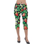 Strawberries Pattern Lightweight Velour Capri Leggings 