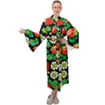 Strawberries Pattern Maxi Velvet Kimono