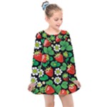 Strawberries Pattern Kids  Long Sleeve Dress