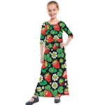 Strawberries Pattern Kids  Quarter Sleeve Maxi Dress