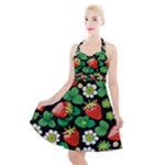 Strawberries Pattern Halter Party Swing Dress 