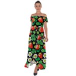 Strawberries Pattern Off Shoulder Open Front Chiffon Dress