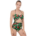 Strawberries Pattern Scallop Top Cut Out Swimsuit