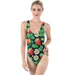 Strawberries Pattern High Leg Strappy Swimsuit