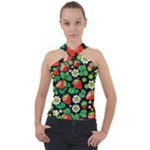 Strawberries Pattern Cross Neck Velour Top