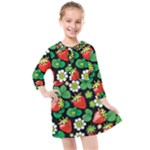 Strawberries Pattern Kids  Quarter Sleeve Shirt Dress