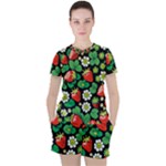 Strawberries Pattern Women s T-Shirt and Shorts Set