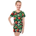 Strawberries Pattern Kids  Mesh T-Shirt and Shorts Set