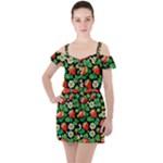 Strawberries Pattern Ruffle Cut Out Chiffon Playsuit