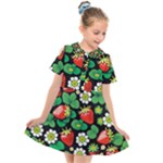 Strawberries Pattern Kids  Short Sleeve Shirt Dress