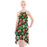 Strawberries Pattern High-Low Halter Chiffon Dress 