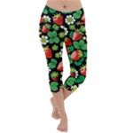 Strawberries Pattern Lightweight Velour Capri Yoga Leggings