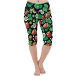 Strawberries Pattern Lightweight Velour Cropped Yoga Leggings