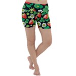 Strawberries Pattern Lightweight Velour Yoga Shorts