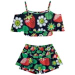 Strawberries Pattern Kids  Off Shoulder Skirt Bikini