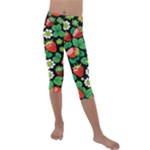 Strawberries Pattern Kids  Lightweight Velour Capri Leggings 