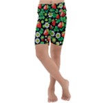 Strawberries Pattern Kids  Lightweight Velour Cropped Yoga Leggings