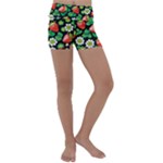 Strawberries Pattern Kids  Lightweight Velour Yoga Shorts