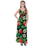 Strawberries Pattern Sleeveless Velour Maxi Dress