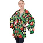 Strawberries Pattern Long Sleeve Velvet Kimono 