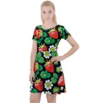 Strawberries Pattern Cap Sleeve Velour Dress 